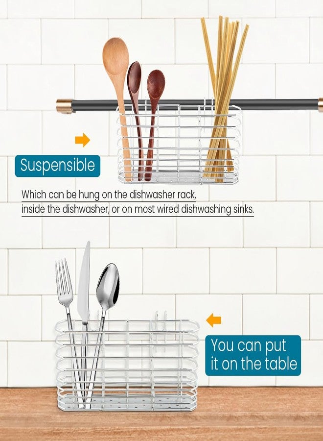 Loyanger Utensil Drying Rack, 304 Stainless Steel Utensil Organizer Holder No Drilling Kitchen Drainage Basket with 3 Divided Compartments(COLOR:Silver) - Image 4